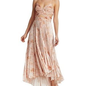 AMUR | Dresses | Amur Dominique Pleated Lace Print Tiered Maxi Dress  Pinkred | Poshmark
